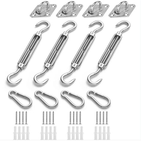 Kit de Fixation pour Voile D'ombrage, Acier Inoxydable Soleil Voile D'ombrage Kit de Fixation pour Triangle et Carré, Rectangle, du Soleil Voile D'ombrage Accessoires de Fixation，Kit de Fixation pour 