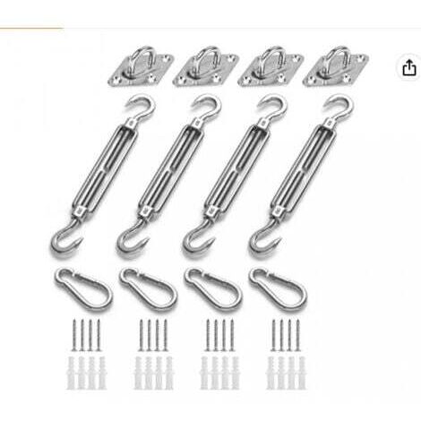 Kit de Fixation pour Voile D'ombrage, Acier Inoxydable Soleil Voile D'ombrage Kit de Fixation pour Triangle et Carré, Rectangle, du Soleil Voile D'ombrage Accessoires de Fixation,Kit de Fixation pour