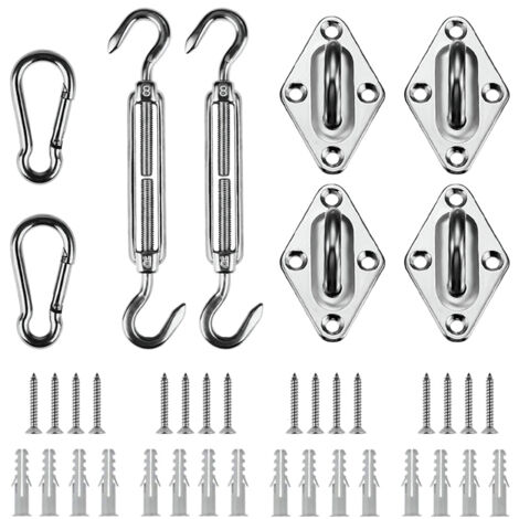 Kit de fixation pour voile d'ombrage en acier inoxydable 304, compatible avec les voiles d'ombrage triangulaires, carrées et rectangulaires, pour l'installation sur terrasse, patio ou pelouse.