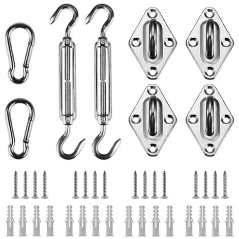 Kit de fixation pour voile d'ombrage en acier inoxydable 304, compatible avec les voiles d'ombrage triangulaires, carrées et rectangulaires, pour l'installation sur terrasse, patio ou pelouse.