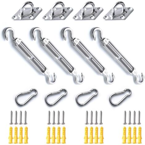 Kit de Fixation pour Voile d'Ombrage M6, Acier Inoxydable 304 Antirouille, Ensemble de 12 Pièces avec 16 Vis pour Voiles Carrées et Triangulaires