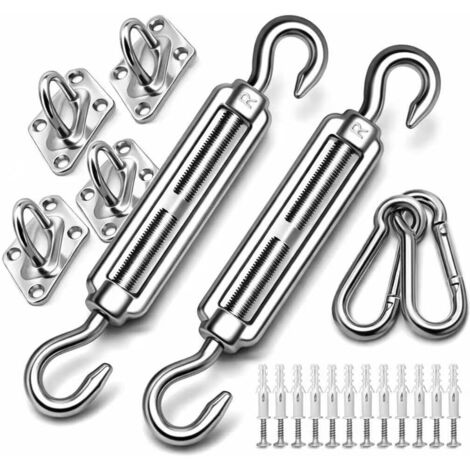 Kit de fixation pour voile d'ombrage – Matériel robuste en acier inoxydable M6 pour voiles d'ombrage triangulaires et carrées de jardin, comprend des crochets à ressort, des tendeurs, des supports