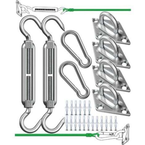 Kit de fixation pour voile d'ombrage (triangle, carré, rectangle) – acier inoxydable 304 antirouille, haute résistance