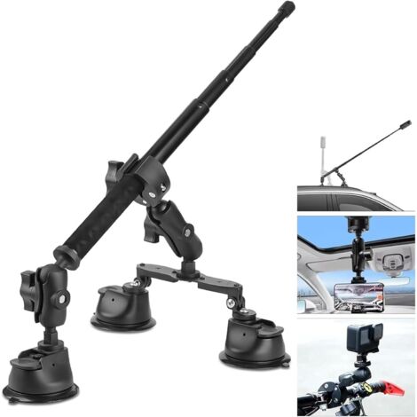 Kit de fixation pour voiture à triple ventouse, compatible avec les caméras d'action Insta360, GoPro et Akaso, ainsi qu'avec les perches à selfie de 112 cm. Fixation à triple ventouse pour pare-brise 