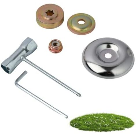 Kit de Fixation Universel pour Tondeuse à Gazon et Débroussailleuse, Ensemble 6 Pièces avec Écrous, Lames, Rondelles Clés, Accessoires en Métal Tête Coupe, Compatible Modèles -