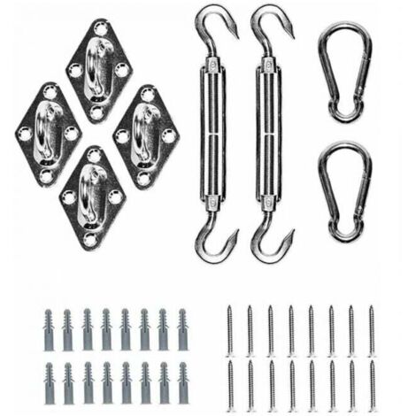 Kit de fixation Voile d'ombrage - Acier inoxydable 304 Kit Accessoires de fixation de Matèriel pour Voile d'ombrage,Toile d'ombrage Triangulaire,Carré