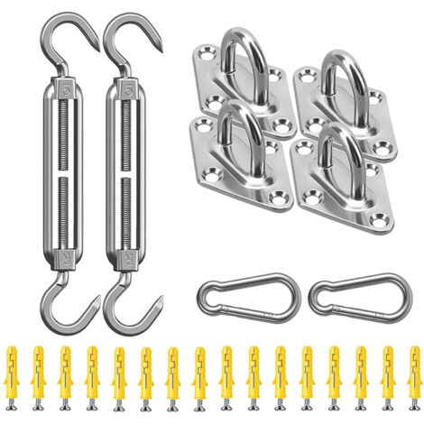 Kit de Fixation Voile d'Ombrage Acier Inoxydable 304 - Kit Accessoires pour Installation de Voiles Triangulaires et Rectangulaires, Jardin Terrasse Protection Solaire