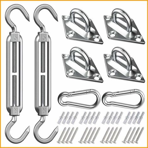 Kit de Fixation Voile d'ombrage, Kit de Montage pour Voile Solaire, Fixation Toile Ombrage, Fixation pour Triangle et Carré, Rectangle, Acier Inoxydable 316 de Qualité Marine (M5 24-Pcs)