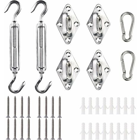 Kit de Fixation Voile d'ombrage, pour Carré et Rectangle Heavy Duty Soleil Kit de Montage pour Voile Solaire d'ombrage, Accessoires de Fixation 316/304 Acier Inoxydable