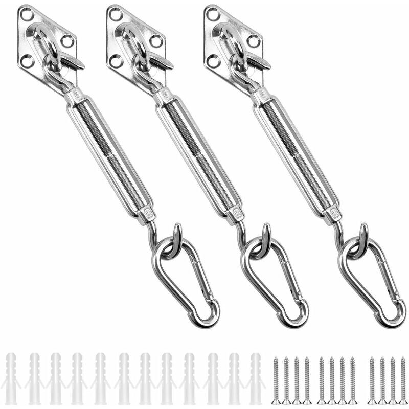 Kit de Fixation Voile d'ombrage Triangulaire Acier Inoxydable 304 Kit Accessoires de Fixation pour Toile d'ombrage, Kit de Montage pour Voile Solaire