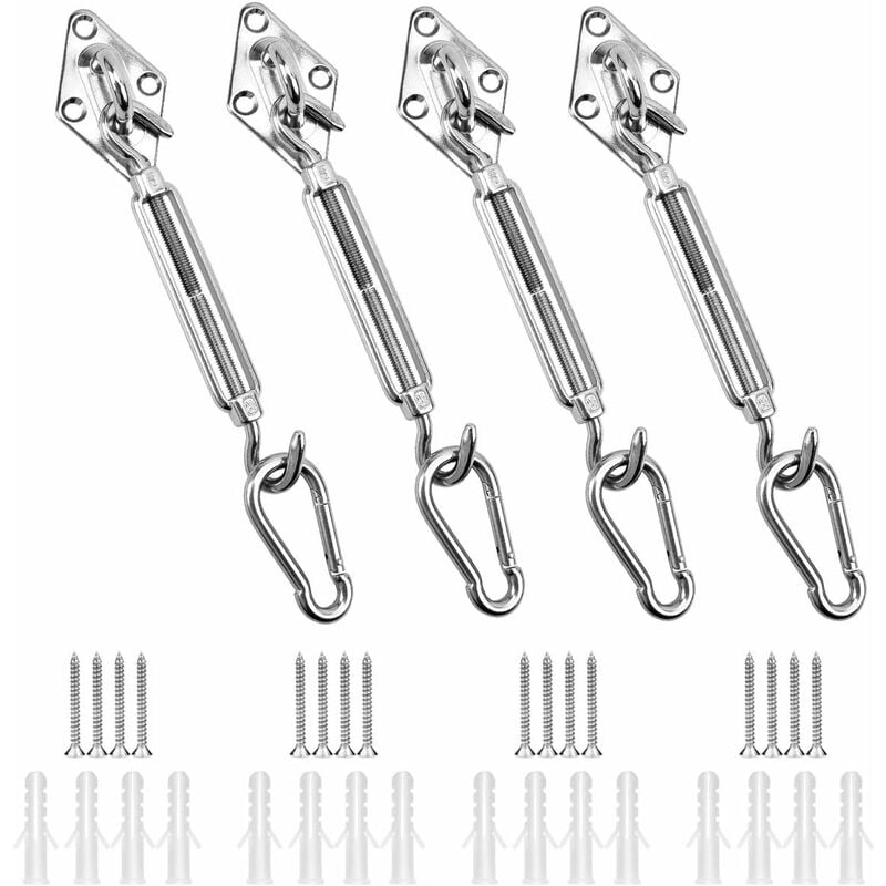 Kit de Fixation Voile d'ombrage Triangulaire, Carré et Rectangle Acier Inoxydable 304 Kit Accessoires de Fixation pour Toile d'ombrage, Kit de
