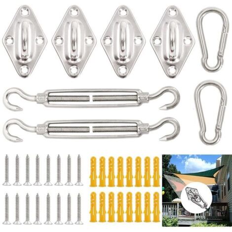 Kit de Fixation Voile d'ombrage,40Pcs Kit de Montage Fixations d'ombrage de Voile,Acier Inoxydable 304 Kit Accessoires de Fixation de matériel,Kit de Fixation pour Voile de Jardin pour Jardin