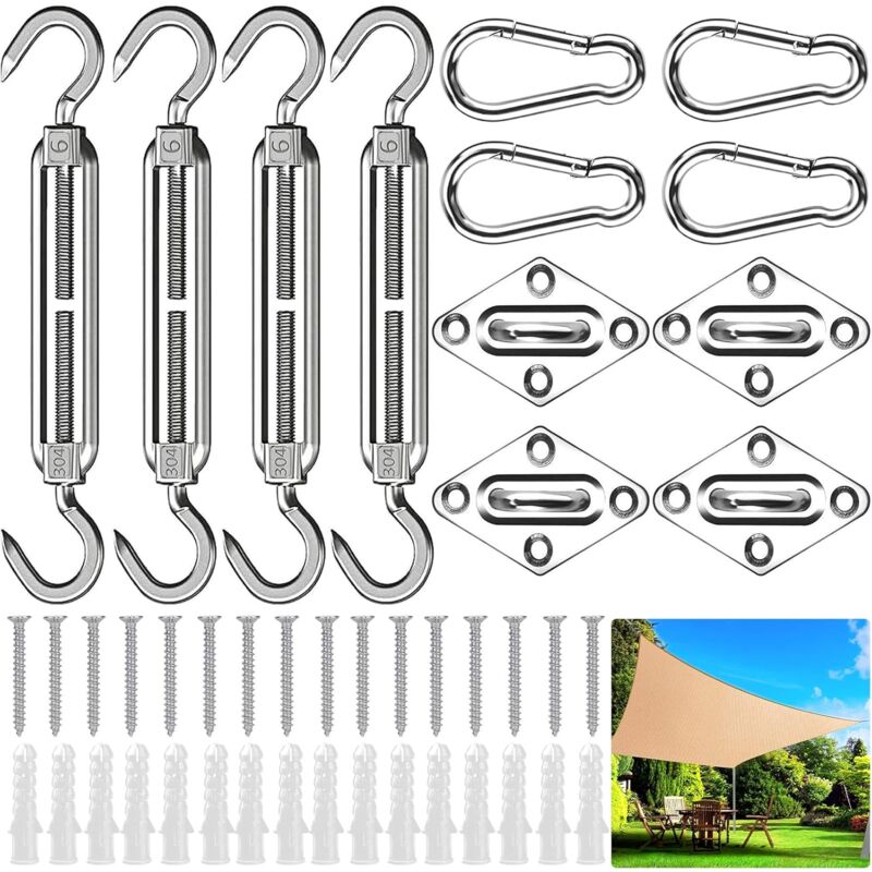 Kit de Fixation Voile d'ombrage,Kit de Montage Fixations d'ombrage de Voile,Kit de Fixation pour Voile de Jardin pour Jardin