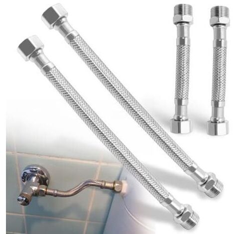 Kit de flexibles de raccordement 3/8 pouce – 4 pièces (20 cm et 10 cm) en acier inoxydable 304 tressé, pour robinet, salle de bain, flexible et anti-torsion