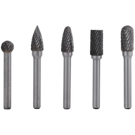 Kit de fresas rotativas de acero de tungsteno de 5 piezas con vástago de 6 mm y cabeza de 10 mm