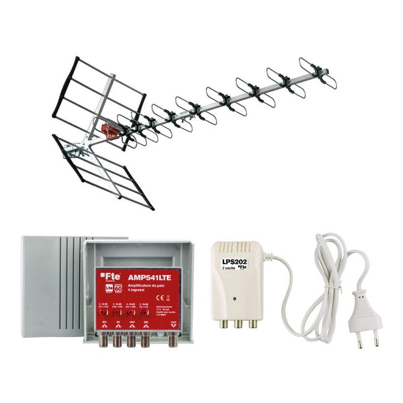 Kit antenne FTE avec filtre lte uhf biii amplificateur à 4 entrées et alimentation VKIT1LTE