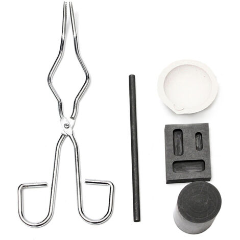 Kit de fundición de grafito de 5 piezas para procesar metales preciosos (oro, plata, etc.), ideal para fundir y refinar oro y plata. Incluye un crisol de grafito para experimentos de fundición.