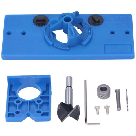 Kit de Gabarit de Charnière Dissimulée de 35 Mm, Scie Cloche de Charnière, Guide de Perçage, Jeu de Forets, Ouvre-trou de Porte, Perforateur de Trou de Porte de Placard(bleu)