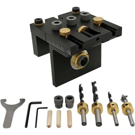 Kit de gabarit de cheville à bois 3 en 1 avec clip de positionnement Guide de perçage réglable Perforateur Locator Outils de menuiserie