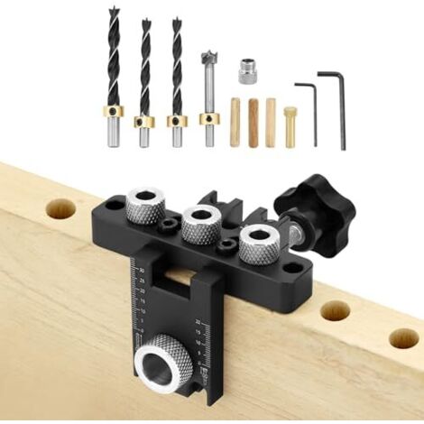 Kit de Gabarit de Perçage, 8/10/15 mm Gabarit de Trou de Poche pour le Travail du Bois avec Foret, Douilles et Bloc de Positionnement