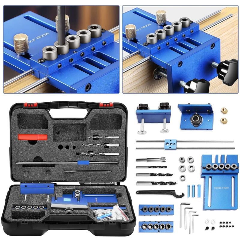 Kit de Gabarit de Positionnement 6/8/10mm 3-In-1, 5 Trous Localisateur D'outils de Menuiserie 3 Façons D'assembler avec Perforateur de Guide de