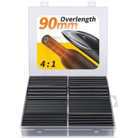 COOCHEER Kit de gaines thermorétractables extra longues de 90 mm – Gaine thermorétractable extra large à rapport de rétraction élevé 4:1, film rétractable de qualité marine – Gaine thermorétractable industriel