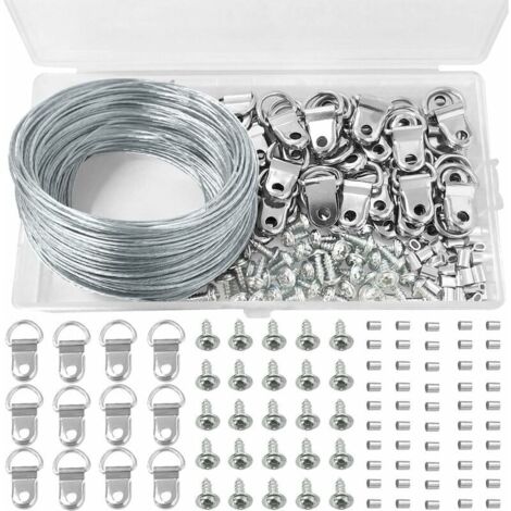 Kit de ganchos para colgar cuadros de 30 m con ganchos de anilla y funda de bucle de crimpado