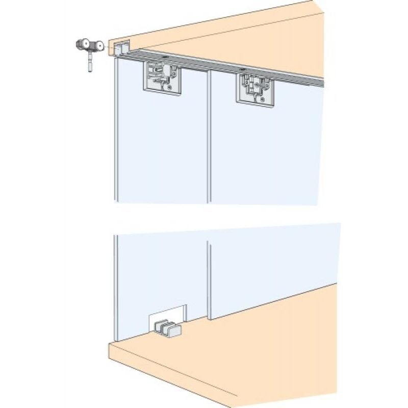 Kit de garnitures pour Clipo 16 GPPK Inslide montage à l'intérieur du meuble - vantail 16kg pour porte en verre à coller - HAWA