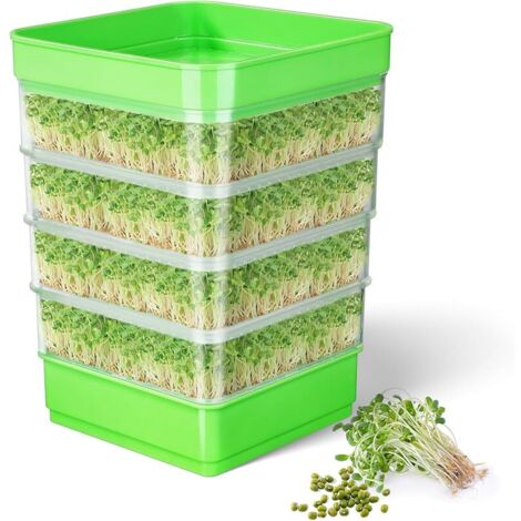 Kit de Germination de graines, kit de Culture de germes de Haricots à 4 étages, Plateaux de Culture de Micro-organismes Verts empilables pour Haricots, Luzerne et Herbe de blé