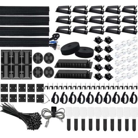 Kit de Gestion des Câbles 200 Pièces - 4 Manchons Spirales, 3 Clips & Attaches pour Bureau Électronique