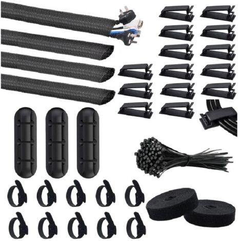 Kit de gestion des câbles, 4 tubes organisateurs de câbles, 3 supports de câbles, 10