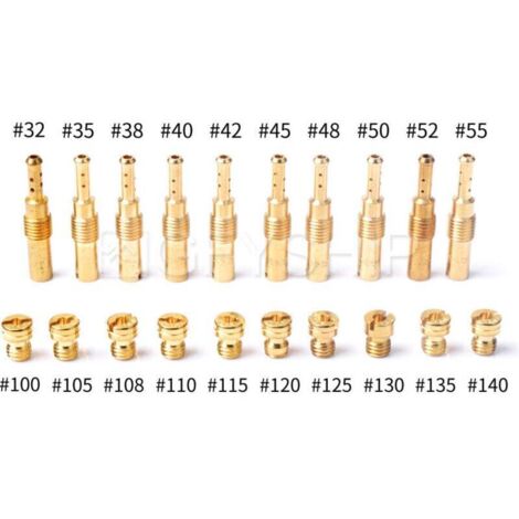 Kit de gicleurs principaux 20 pièces pour carburateurs PWK, Keihin, OKO, CVK et PWM, comprenant 10 gicleurs principaux et 10 gicleurs de ralenti. Alésage principal : 100-140.