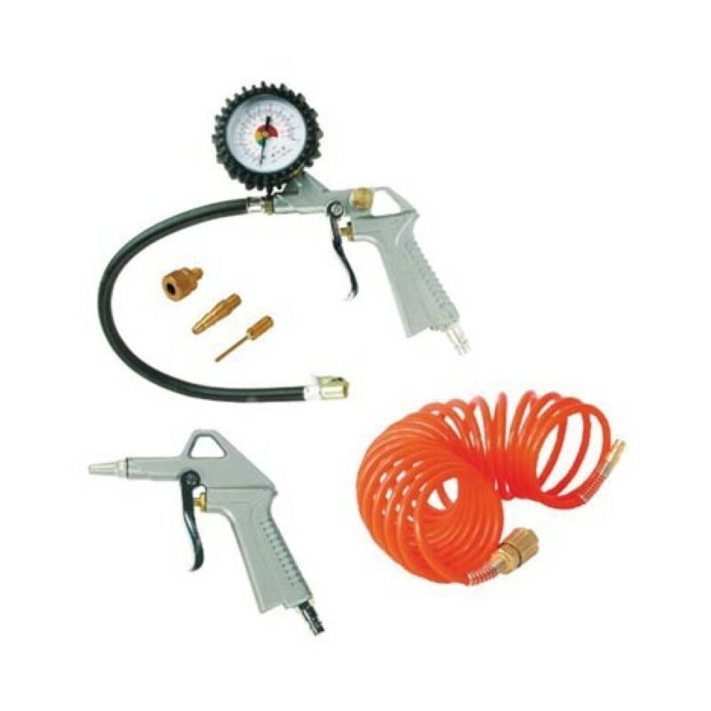 Stanley - Ensemble d'outils pneumatiques, 6 pièces, avec tuyau en spirale, pistolet de soufflage, pistolet de gonflage de pneus et 3 accessoires