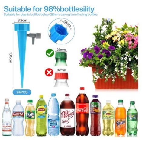 Kit de Goutte à Goutte Bouteille, 24 Pièces Cône d'Arrosage Automatique Interieur avec Vannes, Irrigation Systeme Arrosage Goutte