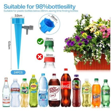 Kit de Goutte à Goutte Bouteille, 24 Pièces Cône d'Arrosage Automatique Interieur avec Vannes, Irrigation Systeme Arrosage Goutte