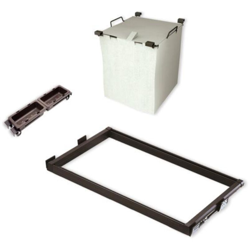 

Kit de Cesto ropa y bastidor de guías con bandejas auxiliares para armario regulable 564-614 mm color moka Emuca