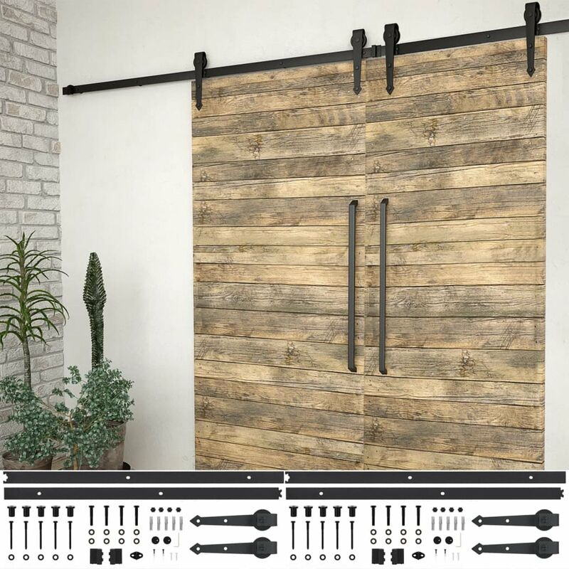 

Kit de herrajes de puertas correderas acero negro 2 uds 200 cm