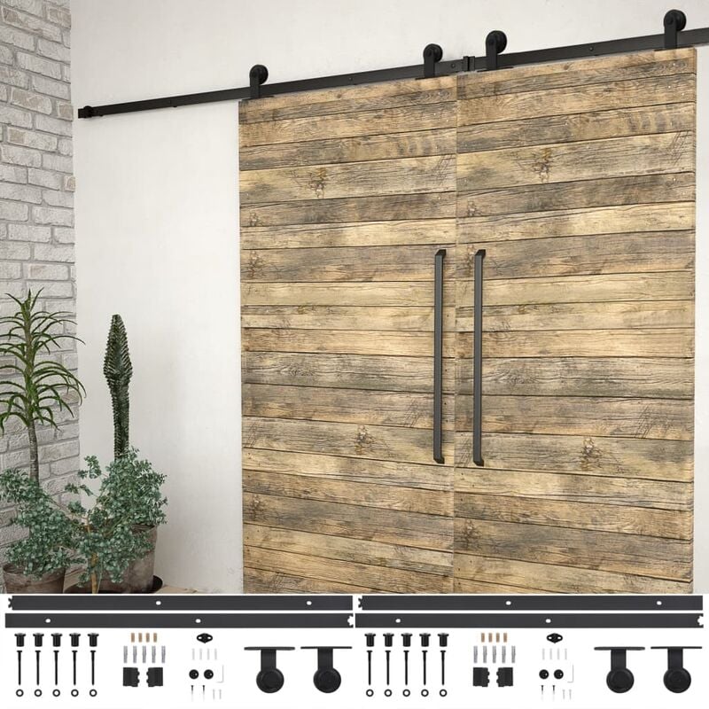 

Kit de herrajes de puertas correderas acero negro 2 uds 200 cm