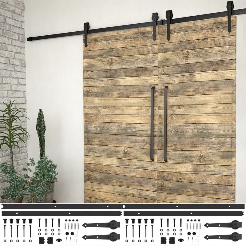 

Kit de herrajes de puertas correderas acero negro 2 uds 200 cm - Negro