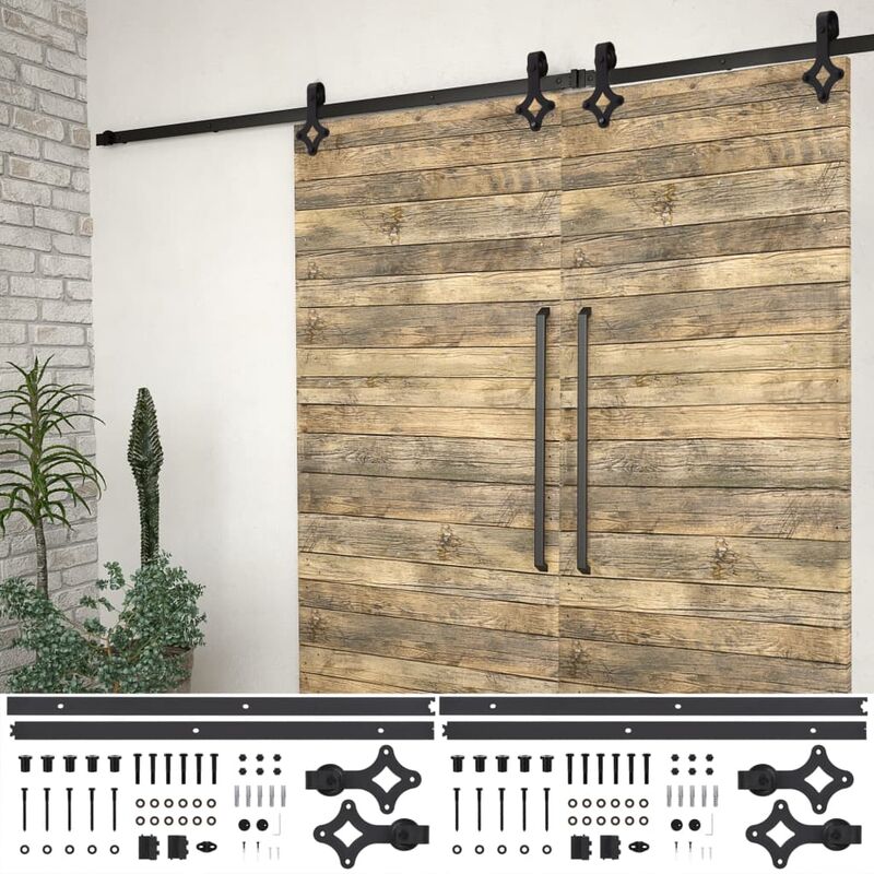 

Kit de herrajes de puertas correderas acero negro 2 uds 200 cm - Negro