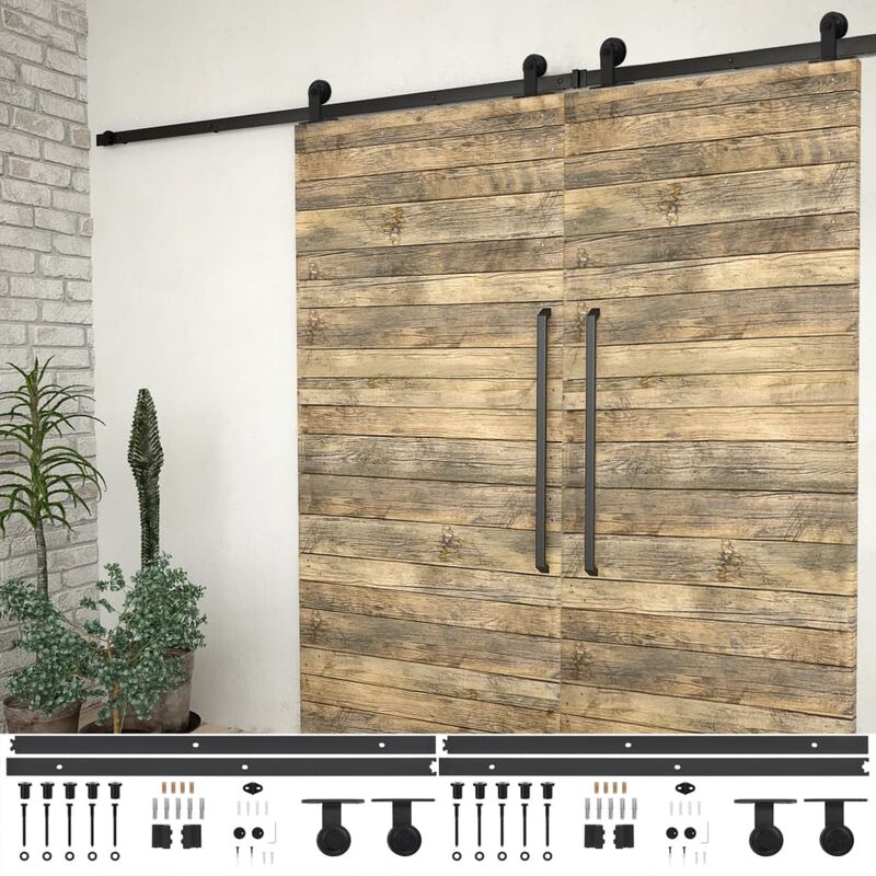 

Kit de herrajes de puertas correderas acero negro 2 uds 200 cm - Negro
