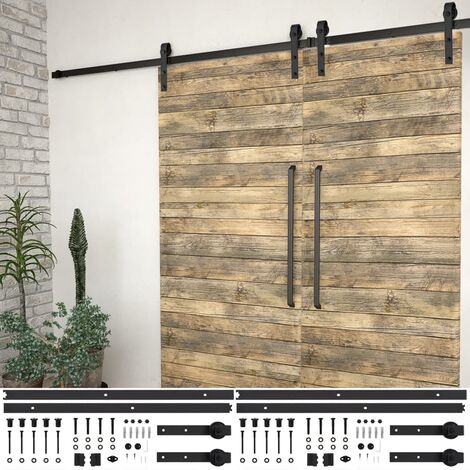 Kit de herrajes de puertas correderas acero negro 2 uds 200 cm - Negro