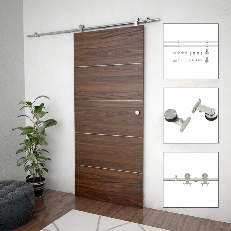 

Kit de herrajes para puerta corredera 183 cm acero plateado