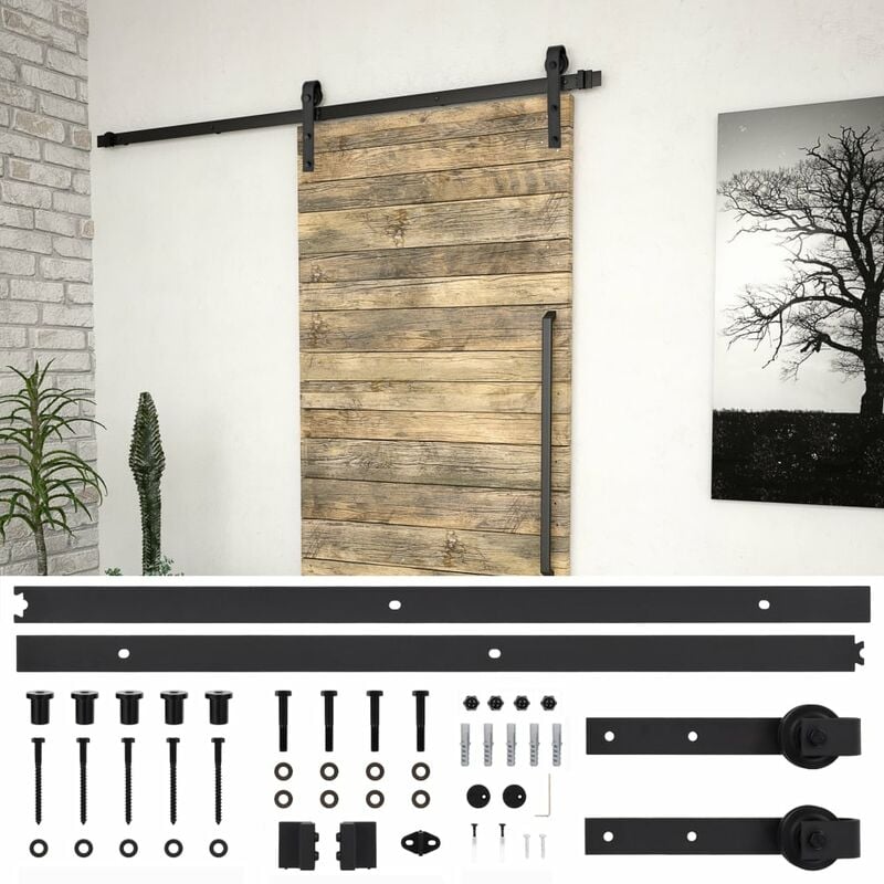 

Kit de herrajes para puertas correderas acero negro 183 cm