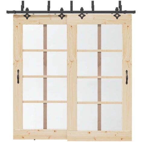 Kit de herrajes para puertas correderas acero negro 213,5 cm