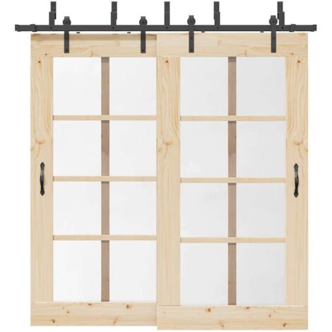 Kit de herrajes para puertas correderas acero negro 213,5 cm
