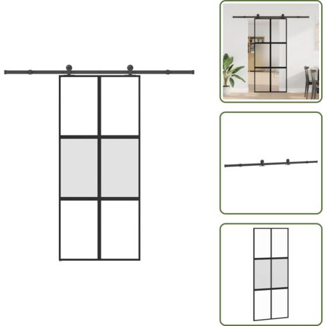 Kit de herrajes - vidaXL Puerta corredera set herrajes vidrio templado aluminio 90x205cm - Puerta de vidrio