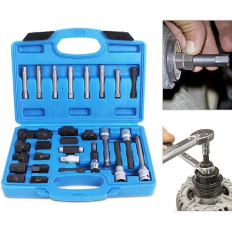 Kit de herramientas de 29 piezas para desacoplar la polea del alternador, herramienta para desmontar la polea de rueda libre del alternador.