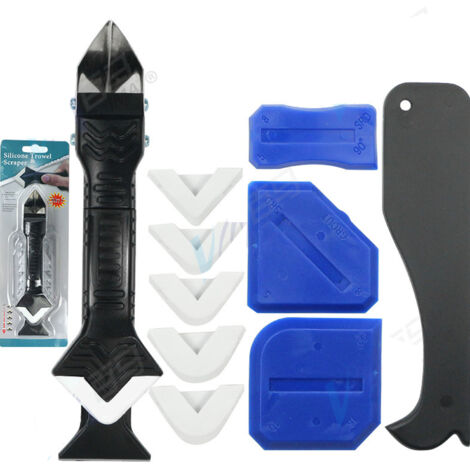 Kit de herramientas de calafateo 3 en 1 de 11 piezas (cabezal de acero inoxidable) que incluye un raspador y un aplicador de sellador de silicona para cocina, baño, ventanas y fregaderos.