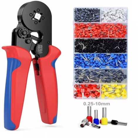Kit de herramientas de crimpado HSC8 6-4A 0,25-10 m² AWG23-7 para terminales de cable, herramienta de crimpado de alta dureza con 1250 terminales de crimpado.